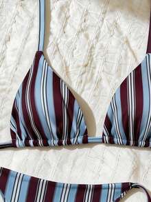 Elavelle Bộ bikini 3 mảnh cổ yếm cạp cao in họa tiết ngẫu nhiên dành cho nữ, thích hợp cho mùa xuân/hè. - Nhiều màu - Xem 3