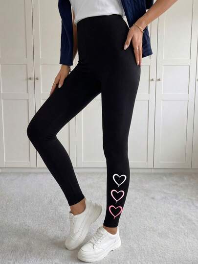 Easowa Quần legging dệt kim thể thao họa tiết trái tim dành cho nữ, dài đến mắt cá chân, thích hợp cho mùa xuân/thu, phù hợp để đi chơi, mặc thường ngày.