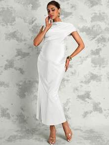 MaterniChic Elegant Solid Color Maternity Dress For Summer - White - View 8