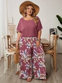 SHEIN CURVE+ Curve 尺码 US22 音乐节、海滨度假、波西米亚风两件套女士度假宽松衬衫和碎花长裤套装 夏季套装 - 彩色 - 查看 9