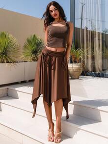 Bris Aura 女士度假串珠连接修身挂脖吊带背心 - 咖啡棕 - 查看 6