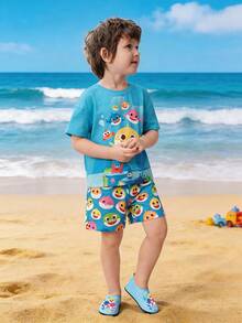 BABY SHARK X SHEIN 1 Pair Of Baby Fashionable And Comfortable Breathable Cartoon Pattern Cute Creek Shoes Soft-Soled Swimming Pool Outdoor Beach Seaside Baby Non-Slip Fl - Blue - View 3