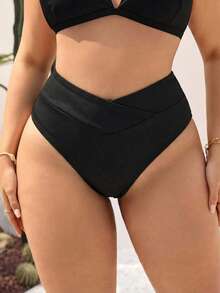Swim SXY Plus Size Women Solid Color Bikini Bottom - Black - View 4