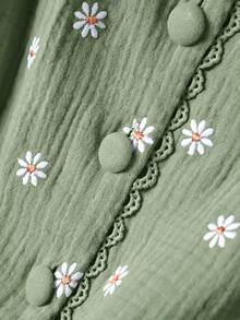 CosyJoli Atasan Wanita Ukuran Plus Berkerut Lucu, Atasan Bordir Bunga, Kamisol Menggemaskan - Olive Green - View 5