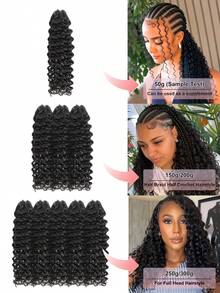 Boho Braids Miracle Knot 100% Remy 真人发丝，羽毛线钩编发，沙龙级丝滑无缝隐形自然黑色 Miracle Knots 羽毛钩编真人发，适合发量较少的女性，微型预环钩编真人发水波纹接发 - Natural Black - 查看 5