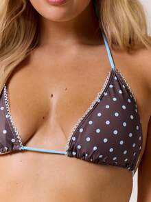 MUSERA Plus Size Polka Dot Contrast Triangle Bikini Top Only Spring Summer Vacation Holiday Cute Elegant Beach Swim Festival Ibiza - Multicolor - View 6