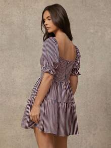 WESTFADE Vestido mini a rayas con botones delanteros - Morado - Ver 5