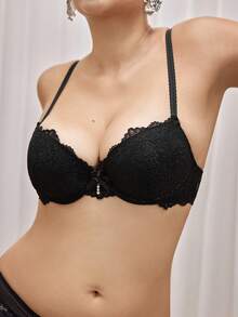 Bralution 1 件装加垫蕾丝提升和支撑女士钢圈文胸内衣 - 黑色 - 查看 4