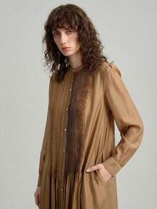 Ontre 2026春夏新款女士超长连衣裙，新款女士夏季长袖褶皱宽松连衣裙，优雅简约，波西米亚风，棕色连衣裙，女士夏季连衣裙，优雅正式连衣裙 - 咖啡棕 - 查看 7