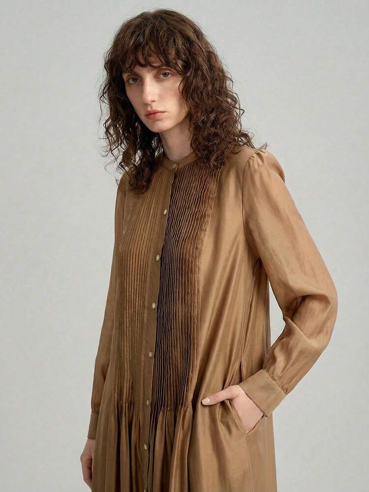 2026 Spring/Summer Women's Extra Long Dress, New Arrival Women's Summer Long Sleeve Ruched Loose Dress, Elegant Minimalist, Bohemian Style, Brown Dress, Summer Dress For Women, Graceful Formal Dress