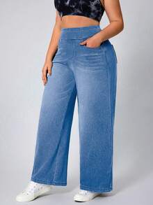 Flexra Plus Size Women Soft Medium Wash Elastic Jeans - Medium Wash - View 3