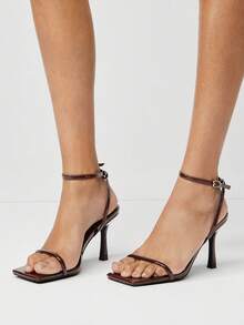 SHUZIA Women's Elegant Patent PU Ankle Strap Stiletto Heel Sandals - Chocolate Brown - View 4