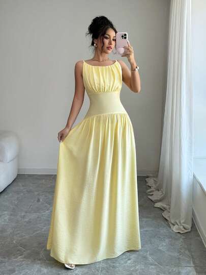 Mulvari Đầm nữ dáng suông không tay, màu trơn, kiểu dáng thường ngày, thích hợp cho kỳ nghỉ hè/mùa xuân.