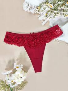 SHEIN Quần lót G-string nữ gợi cảm phối ren - Màu Đỏ Sâu - Xem 7