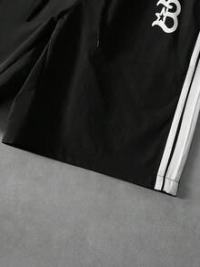 PAVTROS 男士夏季休闲条纹拉链短袖衬衫和短裤套装 - 黑色 - 查看 8