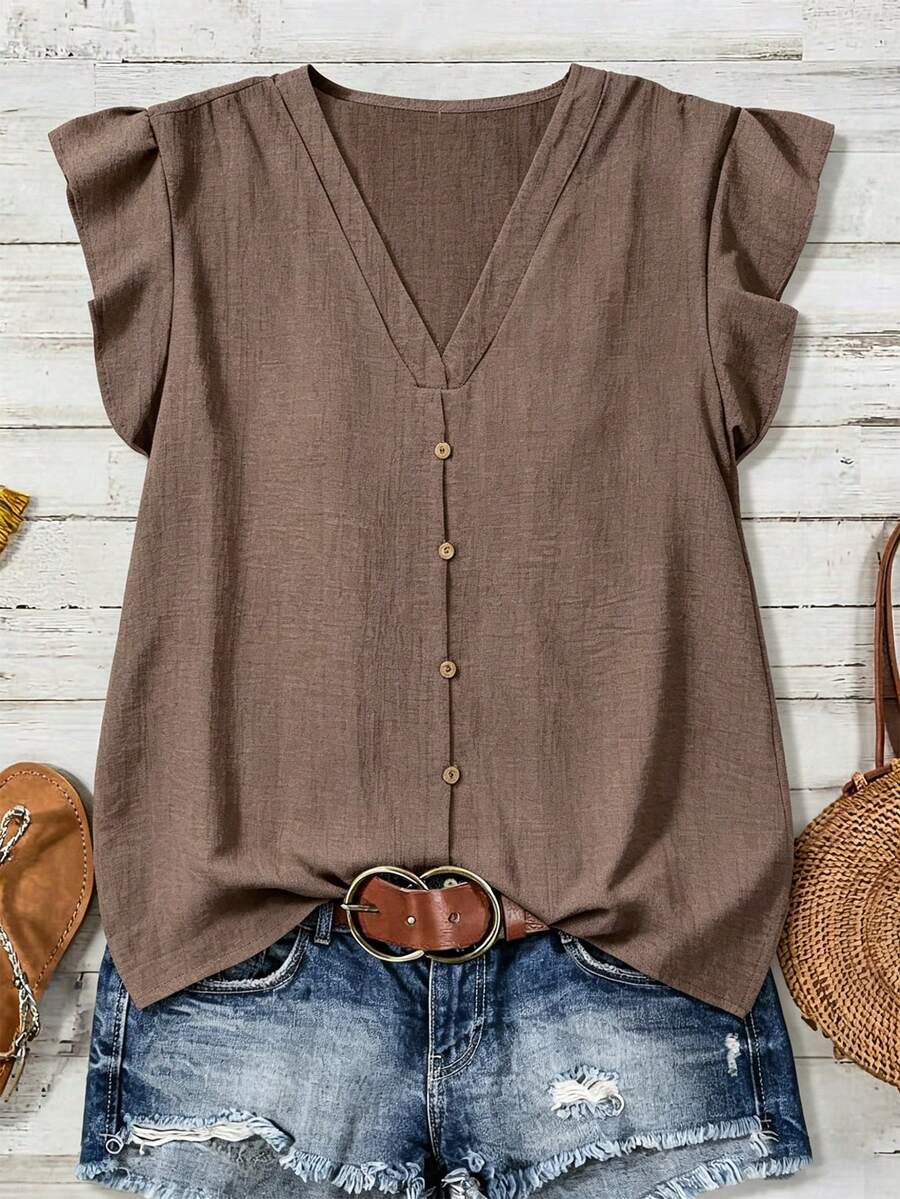 EMERY ROSE Camisa casual con textura para mujer, versátil para el verano - Multicolor - Ver 1