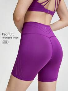 GLOWMODE 6" PearlLift Tummy Control Laser-Cut Biker Shorts Light Support Yoga Pilates Studio Gym Daily Casual - Purple - View 1