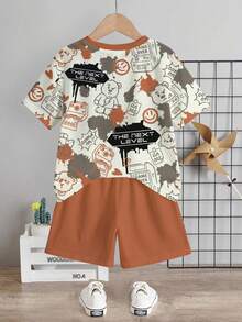 SHEIN Baby Boy Casual Minimalist T-Shirt Set, Suitable For Summer, Classic Bear Print - Multicolor - View 4