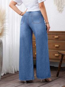 SHEIN Jeans acampanados azules sin estiramiento talla grande para mujer, atuendos de estilo vaquero para primavera - Azul - Ver 2
