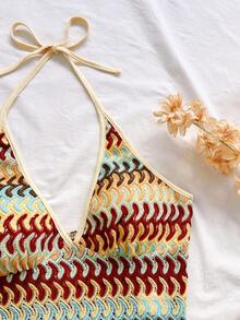 Soleia Bộ đồ đi nghỉ mát 2 mảnh dành cho nữ: Áo cổ yếm in hoa và chân váy, thích hợp cho bãi biển và bờ biển, màu vàng nhạt và hồng. - Nhiều màu - Xem 5