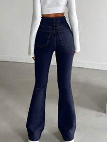 SHEIN HIGH RISE FLARE FIT LIGHT BLUE JEAN - Dark Wash - View 2