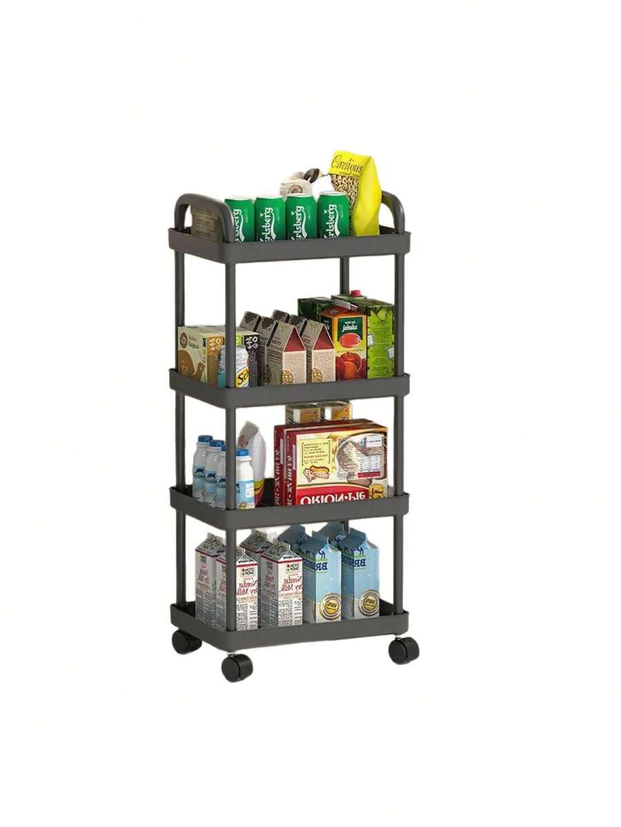 Carrito de almacenamiento de tres niveles con barandillas - Un estante de almacenamiento de pie multifuncional adecuado para cocinas y baños, con un estante escurridor móvil, ideal para el regreso a la escuela, hecho de plástico, no apto para artículos pesados. - Multicolor - Ver 1