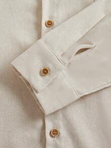 Officeau Men's Beige Shirt Solid Color Pocket Front Button Long Sleeve Casual Shirt, Summer, Fall - Multicolor - View 4