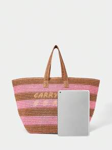 SHECARRY 女士手提包，休闲度假草编大容量单肩包 - 彩色 - 查看 4