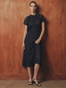 Maija Elegant Lace Waist Cinched Long Sleeve Dress For Women Black Lace Dress Zanea Dress For Woman Ladies Dresses São João Women's Clothing Mother's Day Lace Dress For Women Elegant Lace Dress Country Concert Outfit Evening Outfits Winter Outfits - Black - View 2