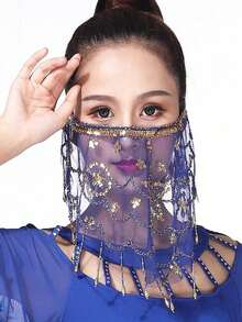 1PC Women's Belly Dance Veil, Exquisite Beaded And Sequined Belly Dance Accessories - Multicolor - View 13