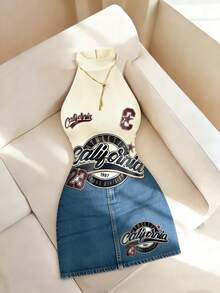 Resyla 女士字母数字印花露背休闲约会派对迷你连衣裙 - 彩色 - 查看 4