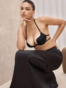 SHEIN 1 件女士纯色露背吊带胸罩 - 黑色 - 查看 6