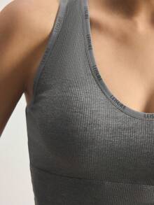 Ocili 1pc Women's Comfortable Minimalist Letter Decor V-Neck Dark Grey Undershirt - Dark Grey - View 2