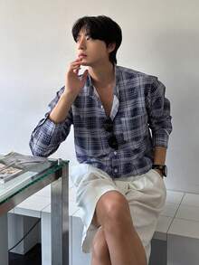 DAZY Textured Plaid Pattern Long Sleeve Shirts For Men, Spring/Summer - Multicolor - View 6