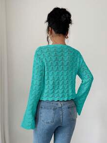 Elenzga Cárdigan elegante de punto con nudo delantero y calado para mujer - verde menta - Ver 2