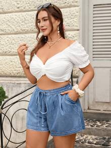 Breezaya Shorts vaqueros vintage lavados para mujer de talla grande, primavera/verano - Lavado ligero - Ver 5