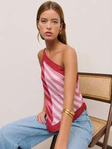 Nöista Striped Halter Top With Adjustable Silver Straps And A Back Tie With Bow Closure For A Customizable Fit. Spring, Summer, Woman. - Pink - View 6