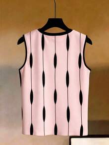 EMERY ROSE Top sin mangas con rayas de contraste para mujer talla grande - Multicolor - Ver 2