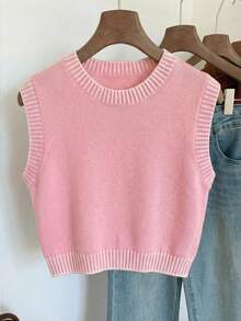 Comfortcana Women's Casual Versatile Crew Neck Knit Top, Suitable For Daily Wear - Pink - View 4