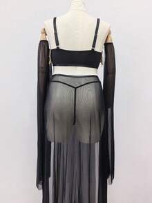 Fantasy Costume Fantasy Costume 5 件大码网状流苏性感内衣套装 - 黑色 - 查看 2