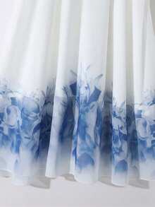 GlowEve Falda larga y fluida con estampado, elegante y con lazo en la cintura, de moda para el verano y las vacaciones para mujeres - Azul - Ver 4