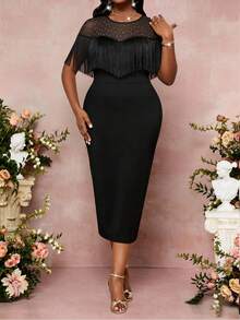 SHEIN Lady Đầm dài dự tiệc thanh lịch cỡ lớn dành cho nữ, đầm mùa hè, đầm mùa xuân, đầm dự tiệc, đầm dự tiệc sang trọng, đầm dự đám cưới cho nữ, đầm cưới và sự kiện, đầm thanh lịch cho nữ, đầm dạ hội cao cấp cho nữ, đầm trang trọng, đầm dự tiệc dài, đầm tốt nghiệp, đầm ôm dáng, đầm hoa cho nữ, đầm cưới & tiệc tùng & tiệc cocktail, đầm dạ hội cao cấp cho nữ, đầm sang trọng cho nữ, đầm đẹp cho những dịp đặc biệt, trang phục dự tiệc trà chiều, trang phục cưới thanh lịch cho nữ, tiệc khách mời. - màu đen - Xem 4