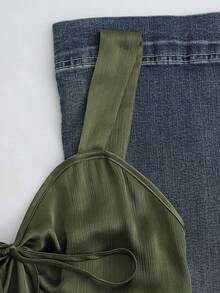 Nuevo top de verano para mujer con cuello halter, cintura fruncida y lazo, sexy y casual para vacaciones - Verde 2 - Ver 6