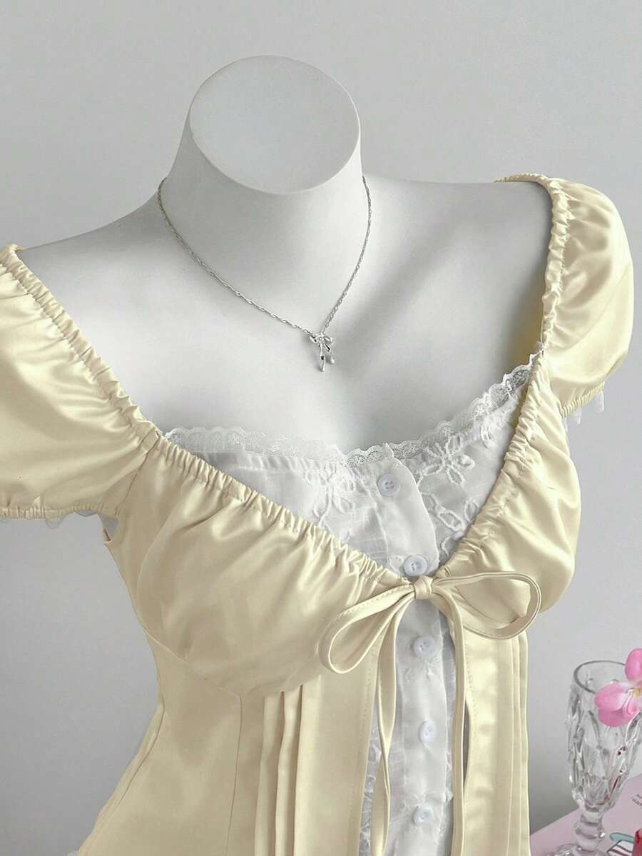 Flirla 女士休闲撞色拼接衬衫，夏季