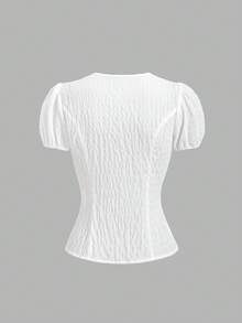 SHEIN Sweetro Áo kiểu nữ mùa Xuân/Hè mới, thiết kế thanh lịch, màu xanh kẻ caro, chất liệu retro, tối giản, dáng ôm. - trắng - Xem 6