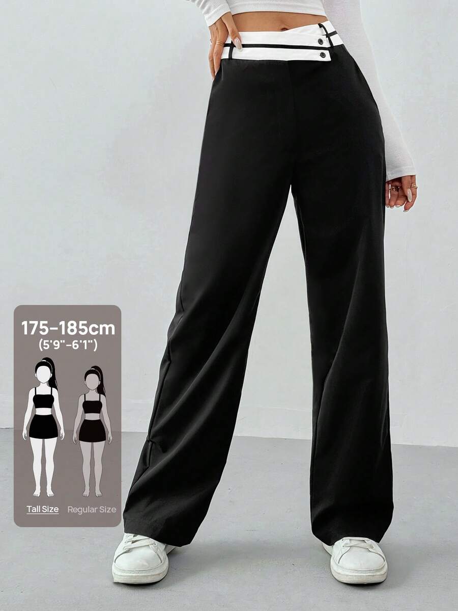 SHEIN Tall Quần váy mùa xuânQuần ống đứng cạp cao bất đối xứng màu đen dành cho nữ - màu đen - Xem 1