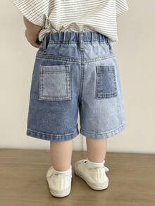 SHEIN Quần short denim màu xanh dương cho bé trai - Màu xanh lam - Xem 2