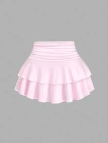 Sweetra Large Size Women's Blush Pink Summer Elegant Formal Wedding Guest Set,Antique Bronze Metal Floral Sloping Shoulder Camisole & Pleated Layered Skirt - Pink - View 4