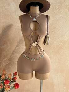 Soleia Trang phục dự tiệc cưới kiểu miền Tây thường ngày, phong cách giản dị, phù hợp cho lễ tốt nghiệp, tiệc brunch ngày lễ Thánh Patrick, kỳ nghỉ xuân, lễ Phục Sinh, lễ hội âm nhạc, phong cách boho lãng mạn nhiệt đới, ngày lễ Tình nhân, Giáng sinh, bộ jumpsuit hở lưng gợi cảm với thiết kế cắt xẻ kim loại. - Cà phê nâu - Xem 3