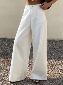 Livesso 女士宽松休闲白色牛仔裤，适合夏季度假 - 白色 - 查看 6